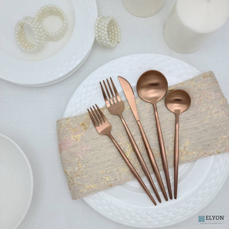 20-Piece Matte Copper Flatware Set, Stainless Steel, Thin Handles, Service For 4	