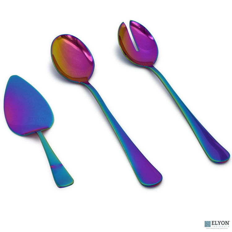  2 Piece Rainbow Reflective Colored Serving Set with 1 Complimentary Pie Server Stainless Steel