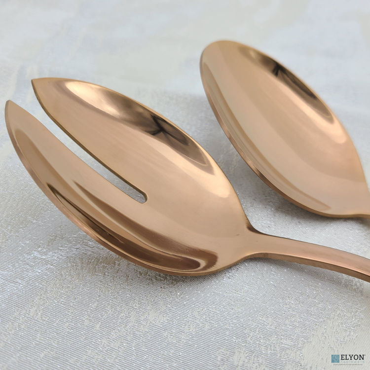 2 Piece Copper Reflective Colored Serving Set with 1 Complimentary Pie Server Stainless Steel - close up	