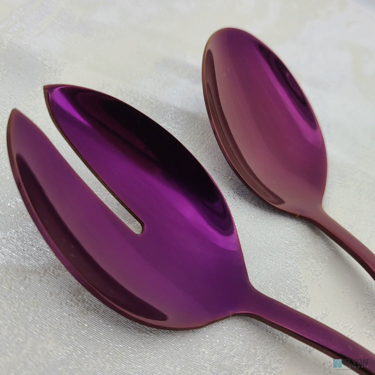 2 Piece Purple Reflective Colored Serving Set with 1 Complimentary Pie Server Stainless Steel	