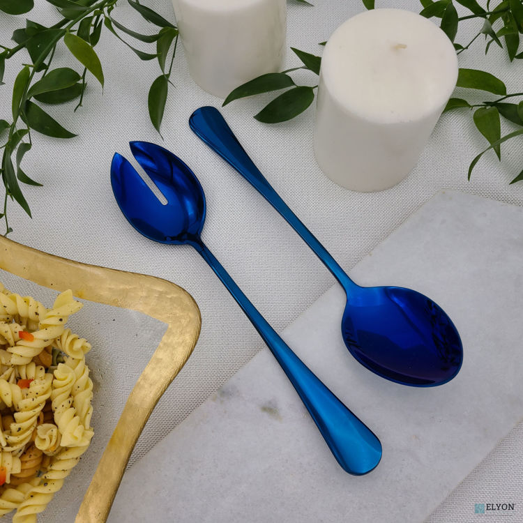2 Piece Blue Reflective Colored Serving Set with 1 Complimentary Pie Server Stainless Steel