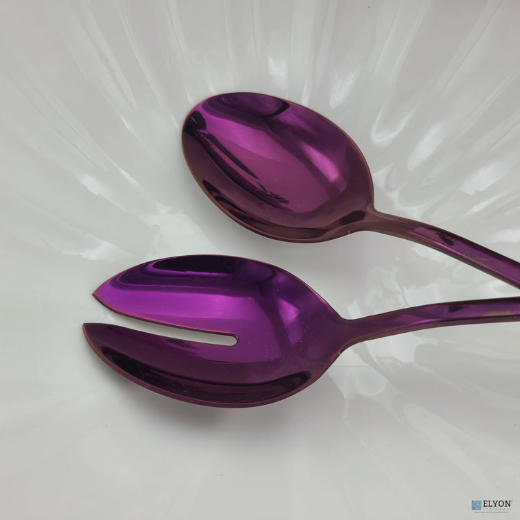 2 Piece Purple Reflective Colored Serving Set with 1 Complimentary Pie Server Stainless Steel	