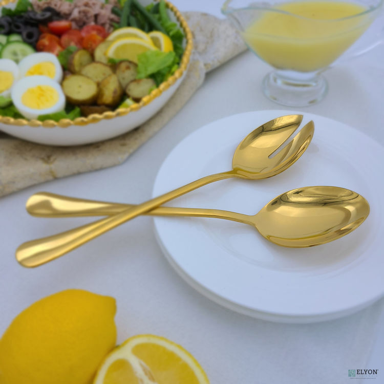 2 Piece Gold Reflective Colored Serving Set with 1 Complimentary Pie Server Stainless Steel	