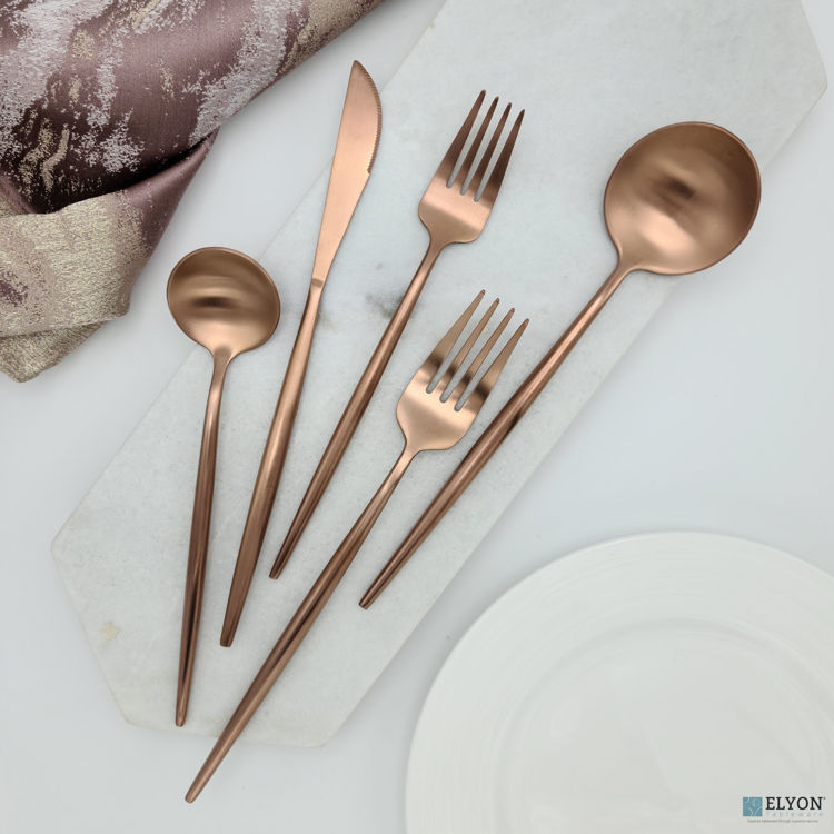 Picture of Elyon Lea Matte Copper 20-Piece Flatware Set, Stainless Steel, Thin Handles, Service For 4
