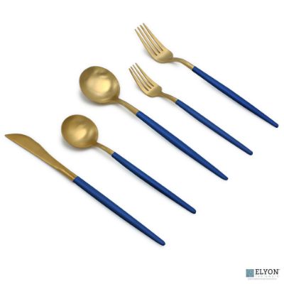 20-Piece Matte Gold/Blue Flatware Set, Stainless Steel, Blue Thin Handles, Service For 4 20-Piece Matte Gold/Blue Flatware Set, Stainless Steel, Blue Thin Handles, Service For 4