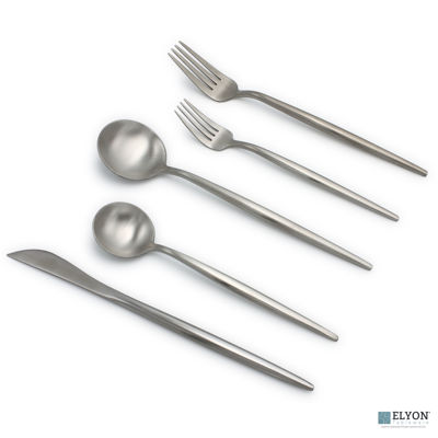 20-Piece Matte Silver Flatware Set, Stainless Steel, Thin Handles, Service For 4 20-Piece Matte Silver Flatware Set, Stainless Steel, Thin Handles, Service For 4