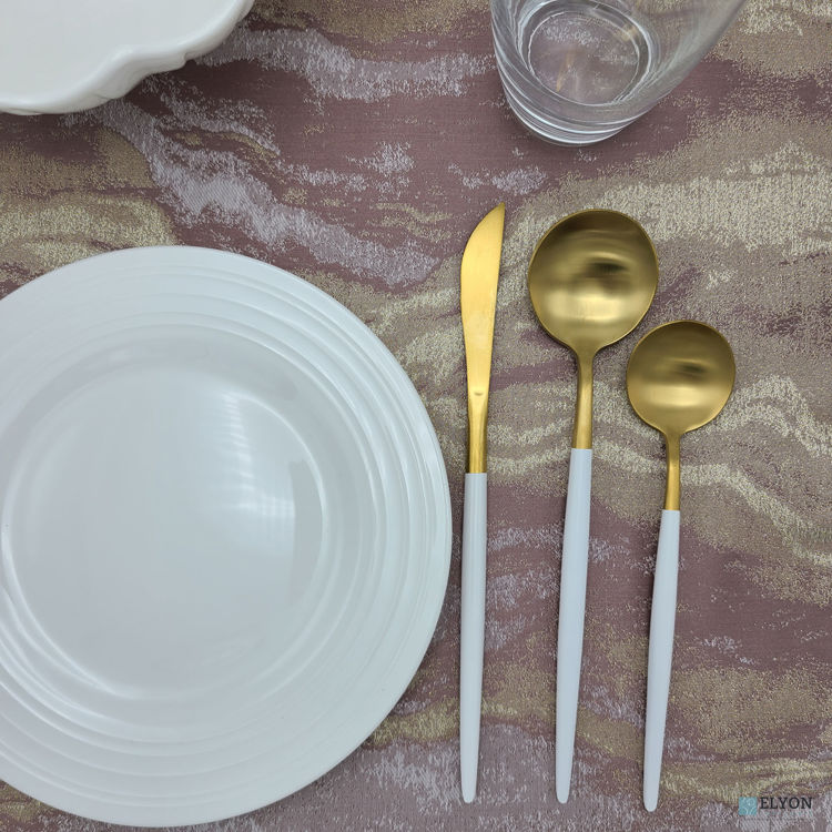 20-Piece Matte Gold/White Flatware Set, Stainless Steel, White Thin Handles, Service For 4	