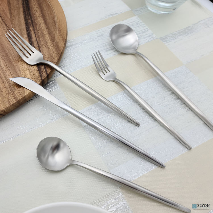 20-Piece Matte Silver Flatware Set, Stainless Steel, Thin Handles, Service For 4