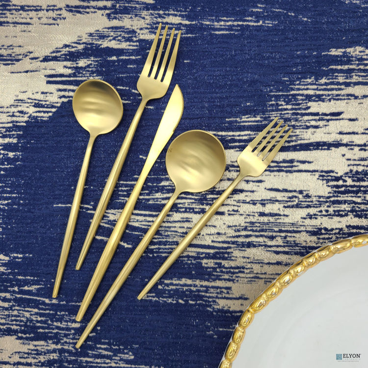 Matte Gold Flatware Set, Stainless Steel, Thin Handles, Service For 4