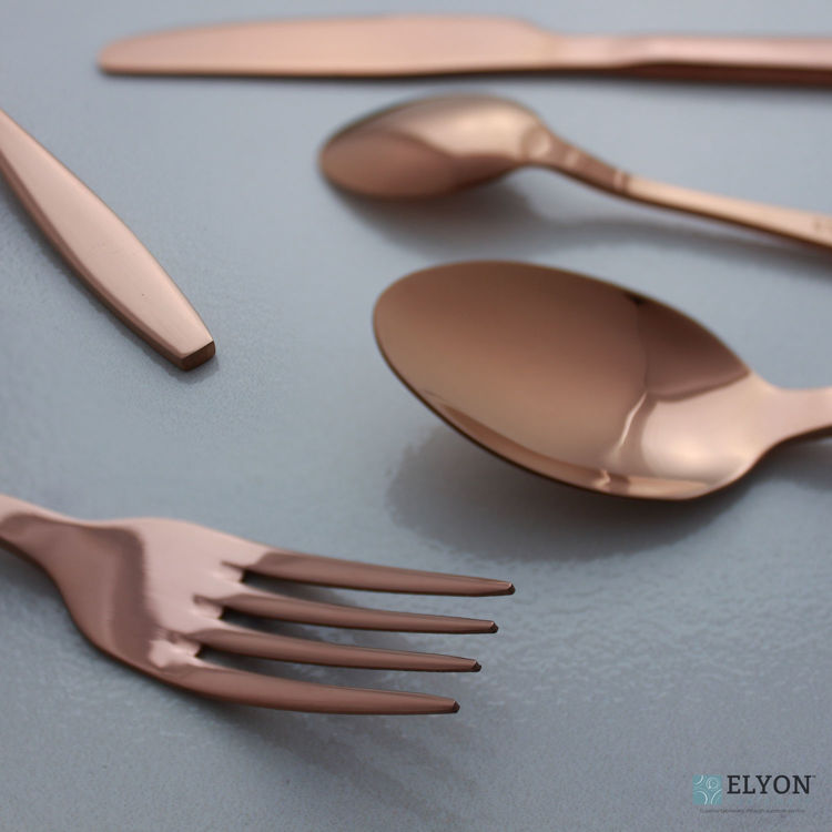 Picture of 32-Piece Reflective Copper Flatware Set, Stainless Steel, Service For 8
