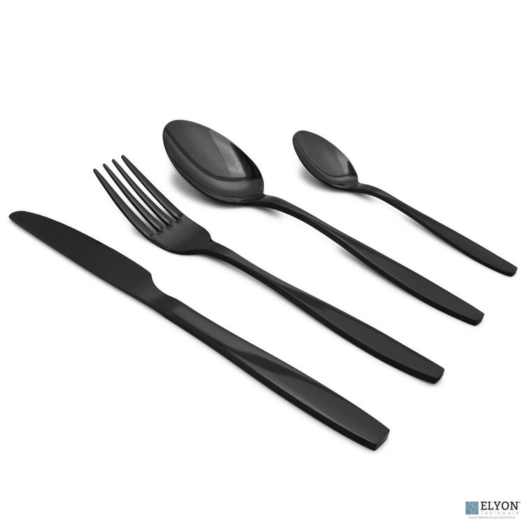 16-Piece Reflective Black Flatware Set, Stainless Steel, Service For 4 