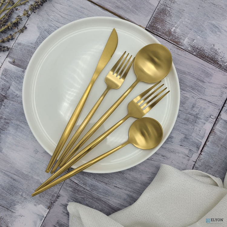 Gold Flatware Set, Stainless Steel, Thin Handles, Service For 4
