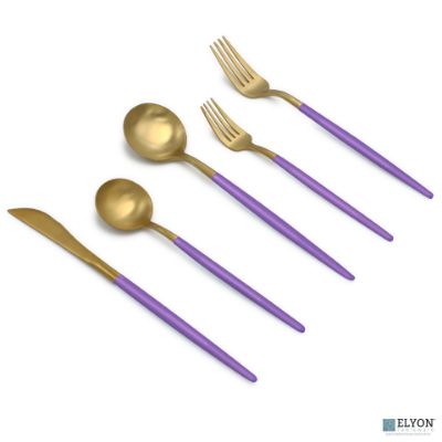 20-Piece Matte Gold/Purple Flatware Set, Stainless Steel, Purple Thin Handles, Service For 4 20-Piece Matte Gold/Purple Flatware Set, Stainless Steel, Purple Thin Handles, Service For 4