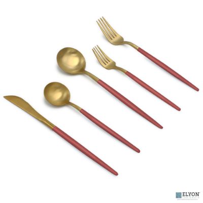 20-Piece Matte Gold/Rose Flatware Set, Stainless Steel, Rose Thin Handles, Service For 4 20-Piece Matte Gold/Rose Flatware Set, Stainless Steel, Rose Thin Handles, Service For 4