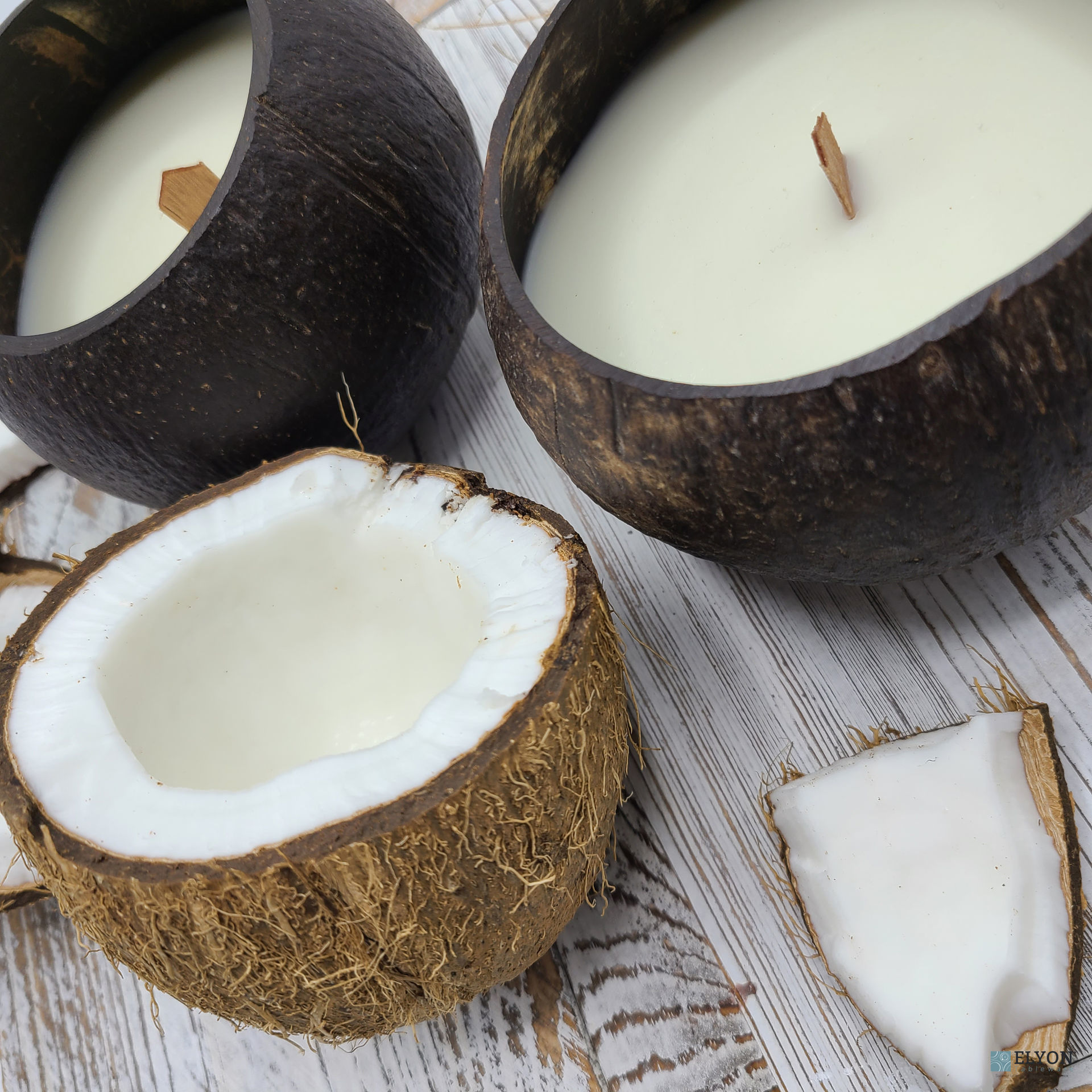 Handcrafted Natural Coconut Bowl Candle, Gift Set of 2 Large 16 oz