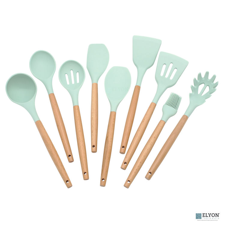 https://elyontableware.com/images/thumbs/0001166_9-piece-mint-green-colored-silicone-kitchen-utensils-set-with-wooden-handles_750.jpeg