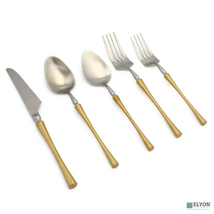 20-Piece Noelle Matte Silver/Gold Flatware Set, Stainless Steel, Gold Handles, Service For 4