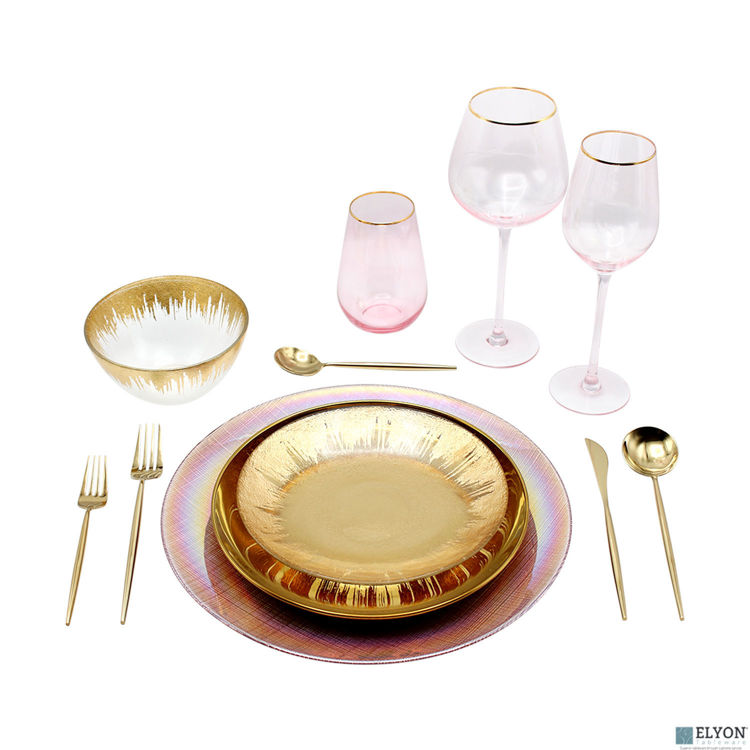 Picture of 12 Piece Dinnerware Set Pink and Gold Porcelain, Service for 1