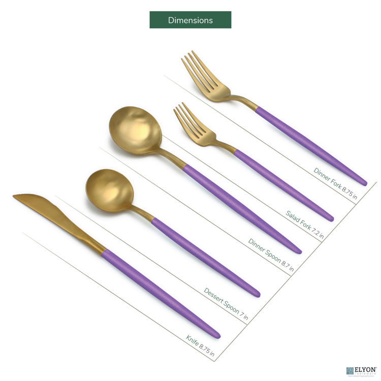 Flatware Set, Stainless Steel, Purple Thin Handles, Service For 4