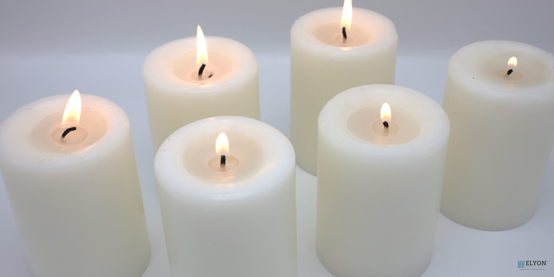 6 White Unscented Wax Pillar Candles, 40 Hours Burn Time. Elyon