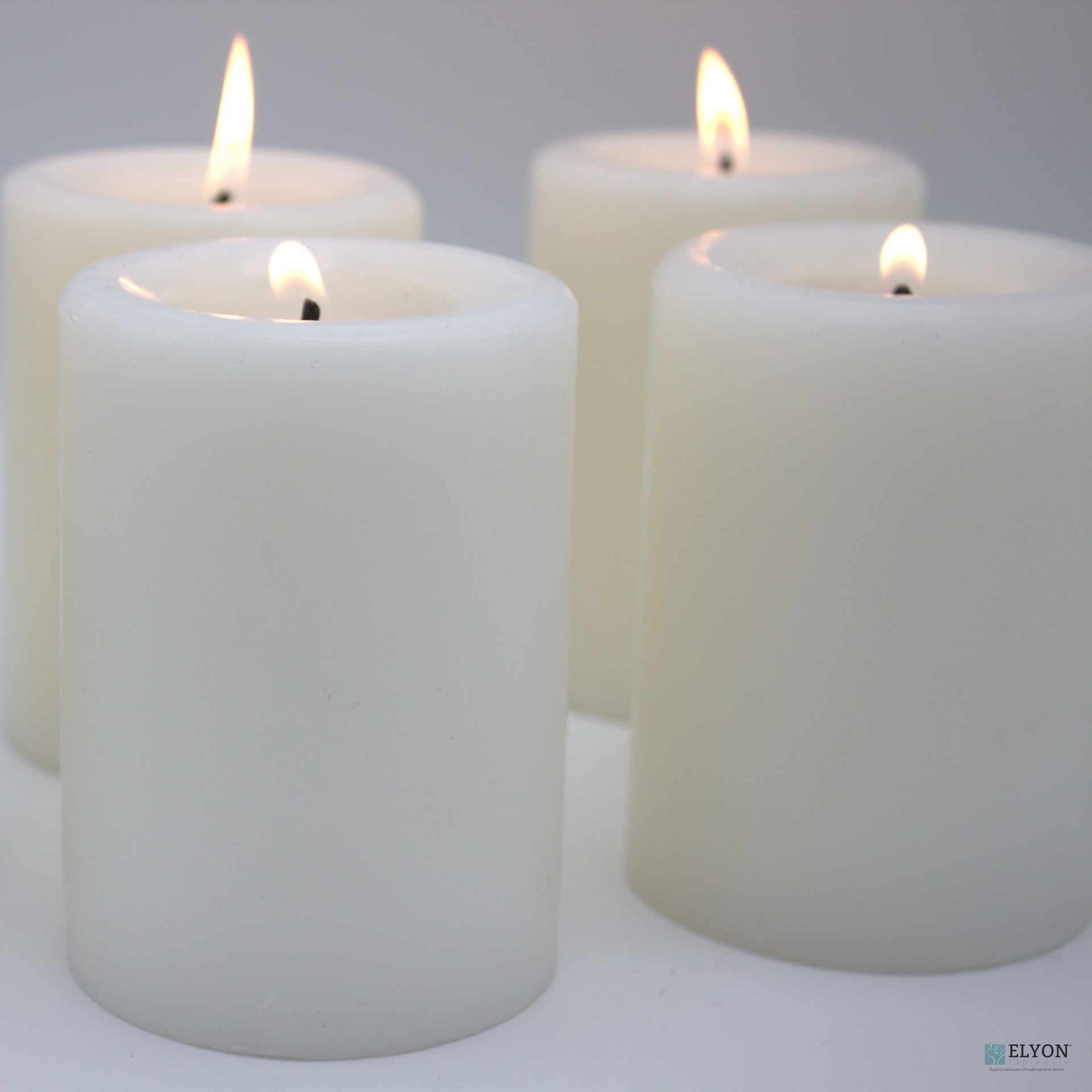 6 White Unscented Wax Pillar Candles, 40 Hours Burn Time. Elyon