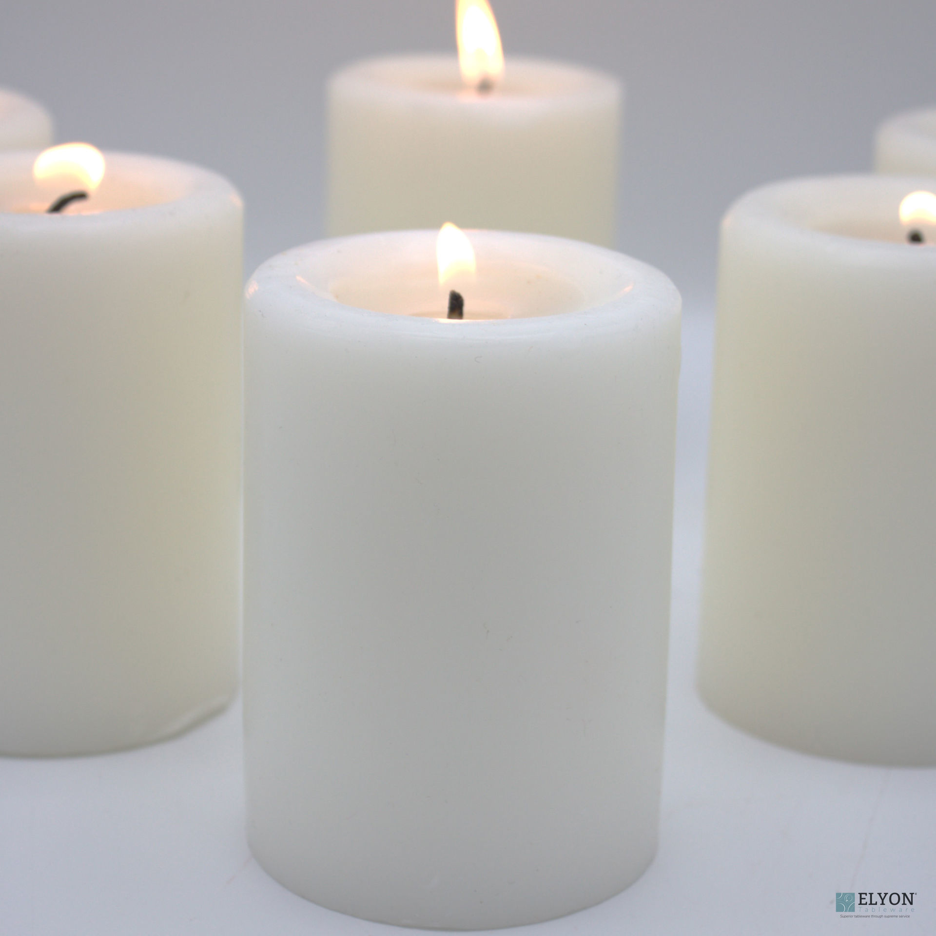 6 White Unscented Wax Pillar Candles, 40 Hours Burn Time. Elyon