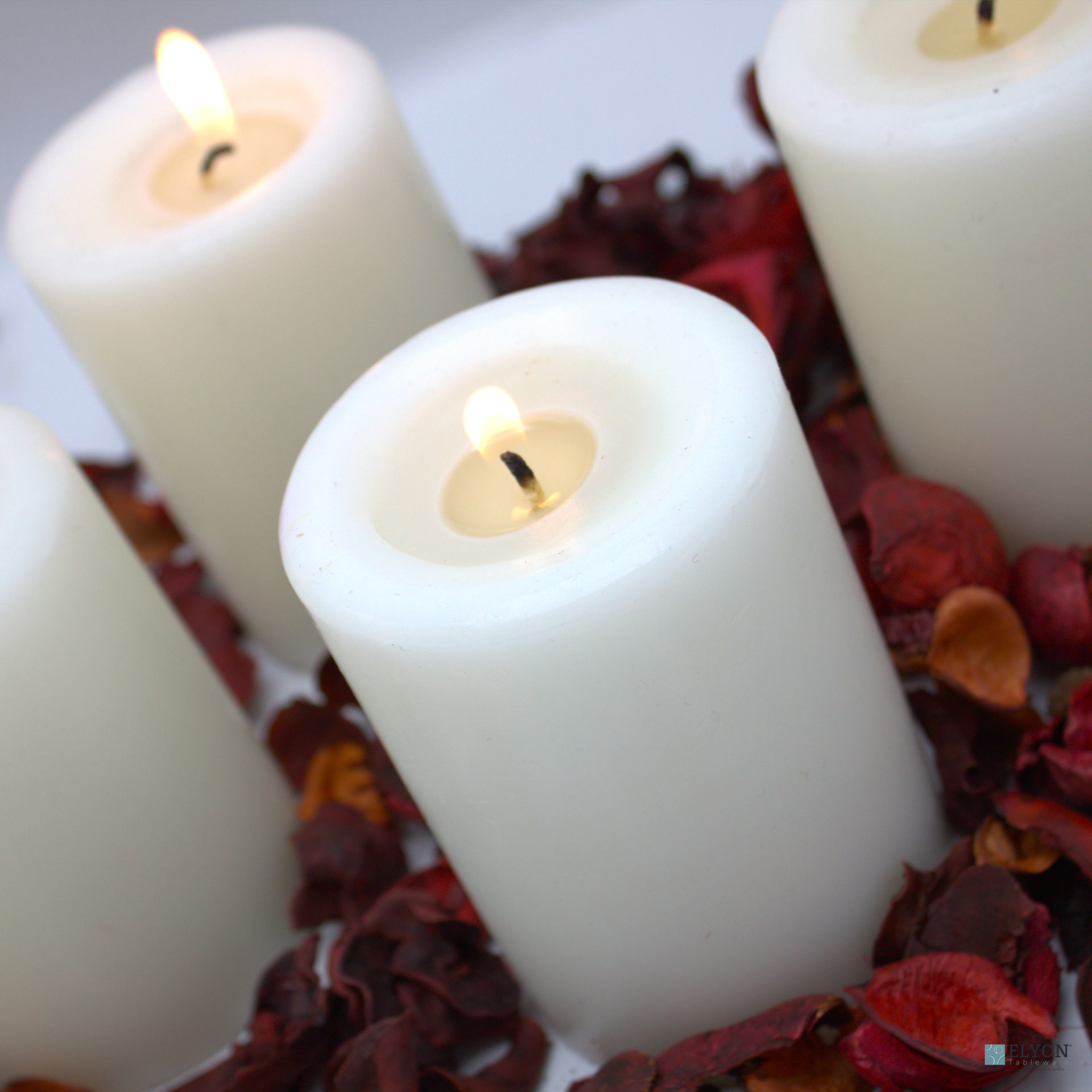 6 White Unscented Wax Pillar Candles, 40 Hours Burn Time. Elyon