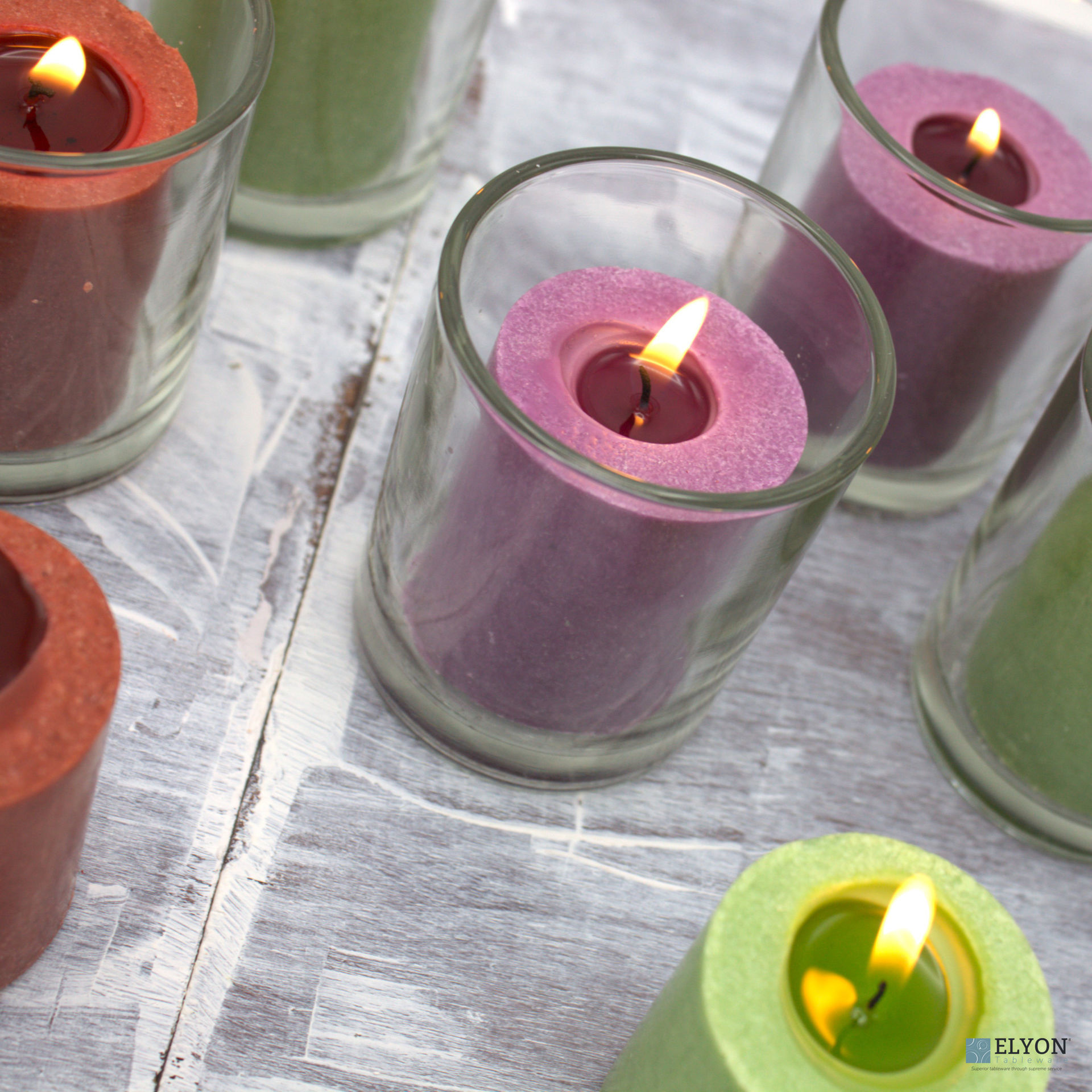 18 Assorted Colored Unscented Wax Votive Candles in Glass Holder, 24