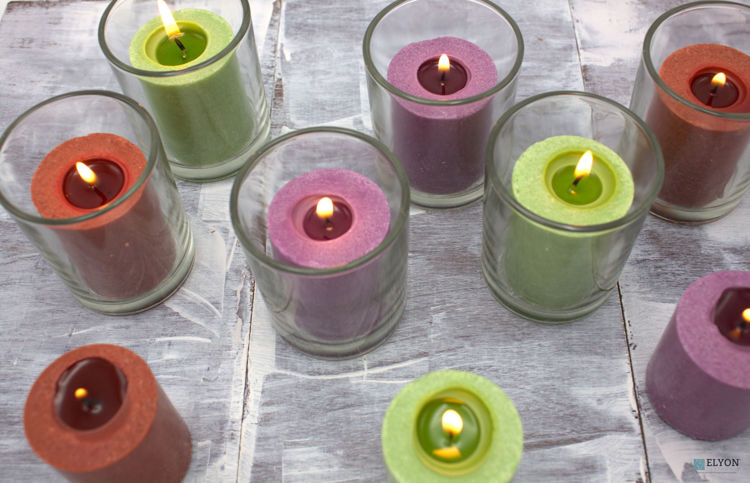 18 Assorted Colored Unscented Wax Votive Candles in Glass Holder, 24 Hours Burn Time