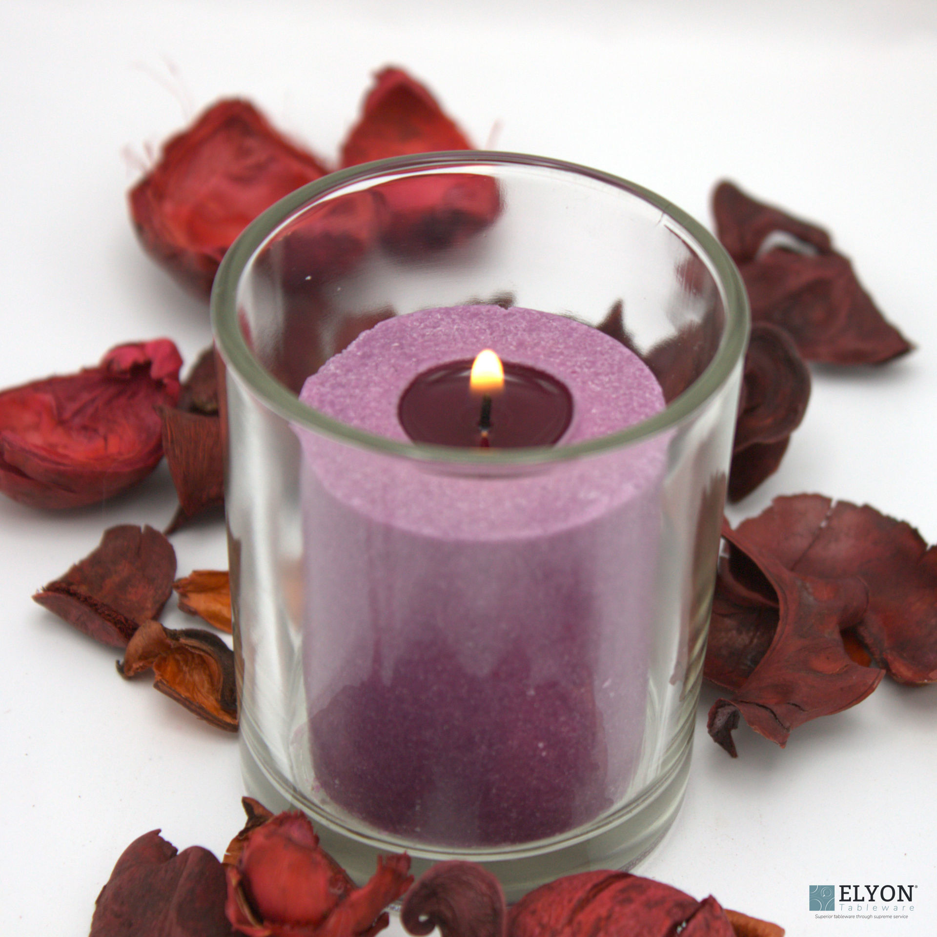 18 Purple Colored Unscented Wax Votive Candles in Glass Holder, 24 ...