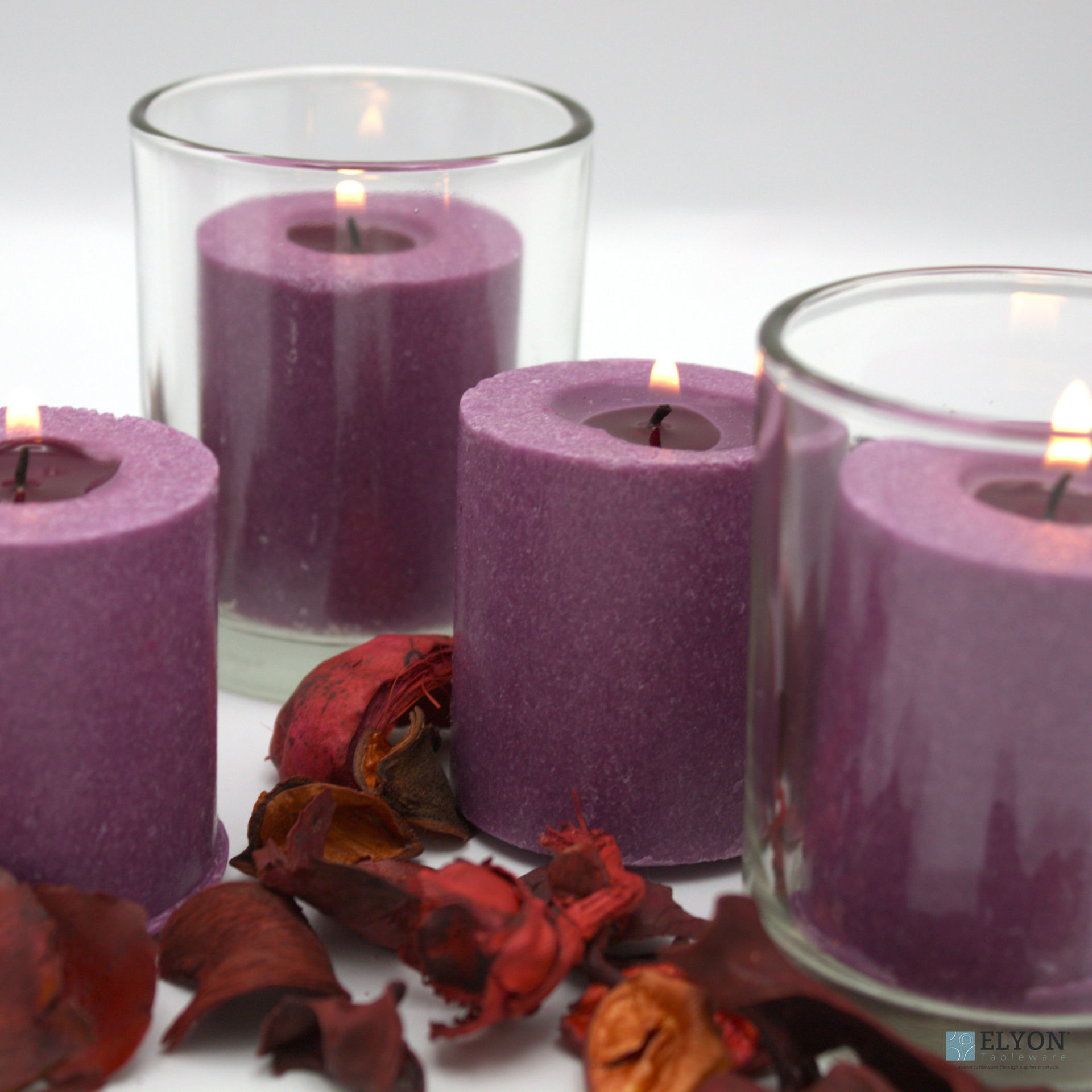 18 Purple Colored Unscented Wax Votive Candles in Glass Holder, 24 ...