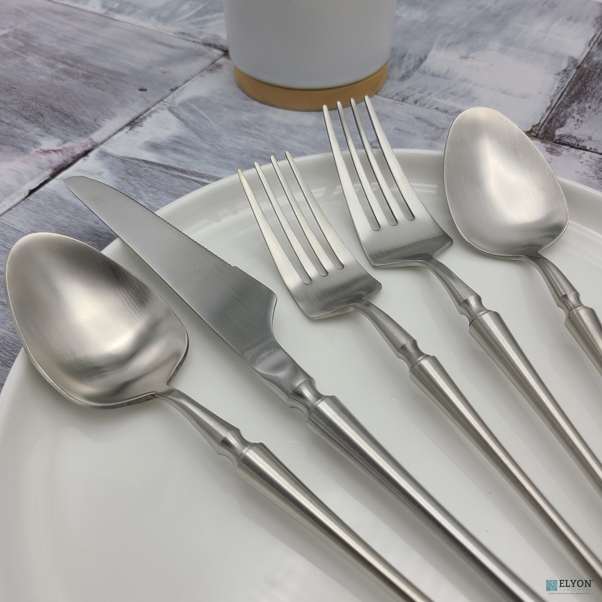 Best Modern Flatware and Silverware sets Matte Silver Elyon Tableware