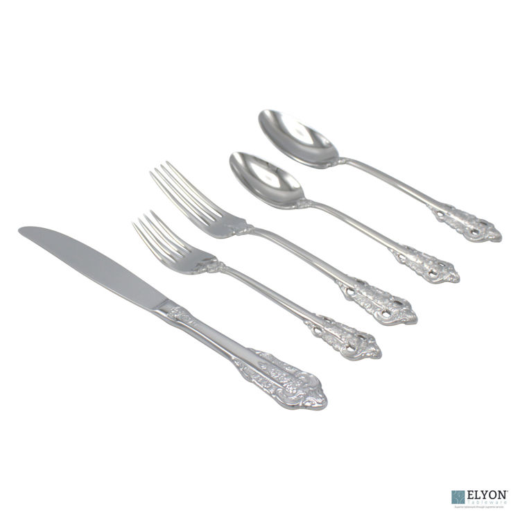 Picture of Elyon Tableware Baroque Reflective Silver 20 Piece Flatware Set Stainless Steel Service For 4