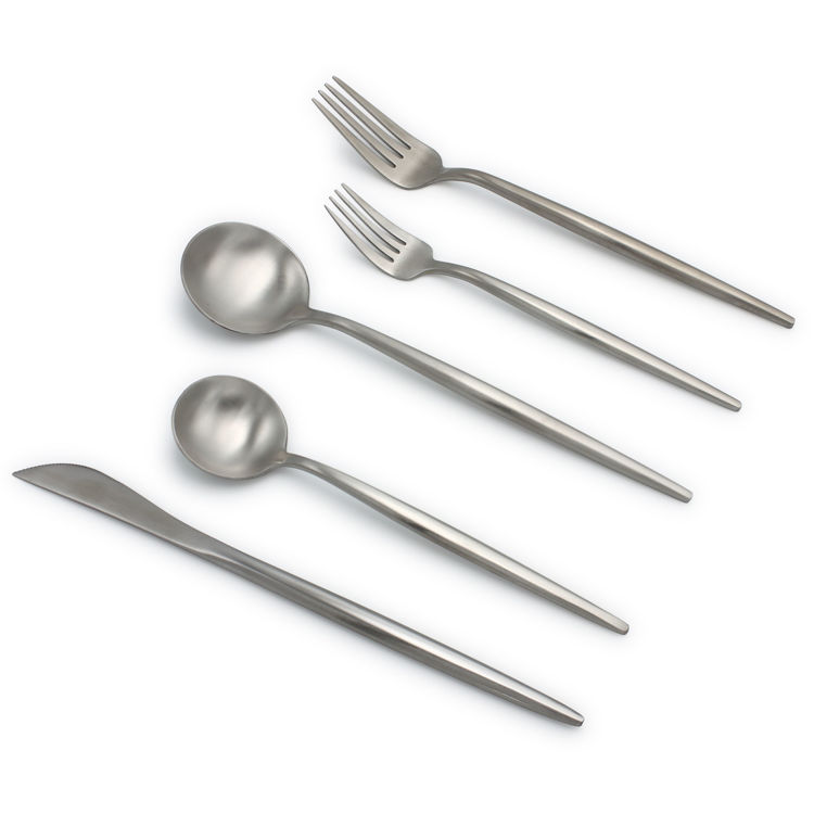 20-Piece Matte Silver Flatware Set, Stainless Steel, Thin Handles, Service For 4	