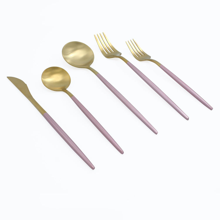 20-Piece Matte Gold/Pink Flatware Set, Stainless Steel, Pink Thin Handles	