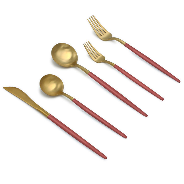 Gold/Rose Flatware Set, Stainless Steel, Rose Thin Handles, Service For 4	