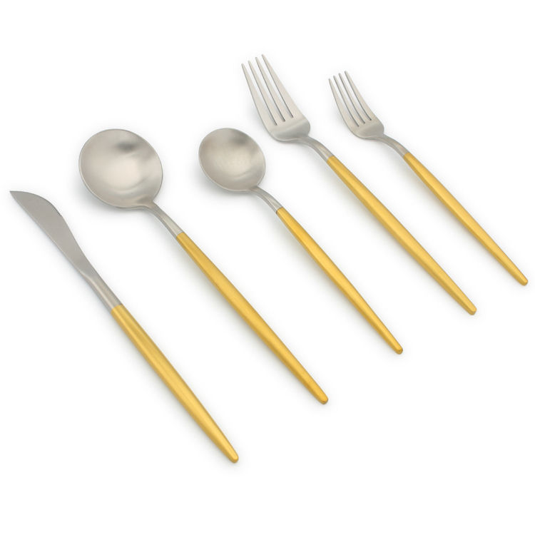 20-Piece Matte Silver/Gold Flatware Set, Stainless Steel, Gold Thin Handles, Service For 4	