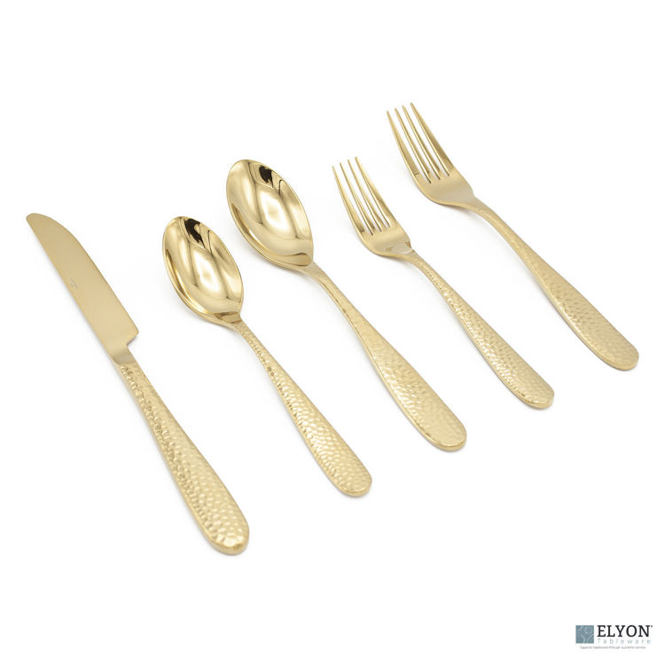 20-Piece Carroll Hammered Reflective Gold Flatware Set, Stainless Steel, Service For 4