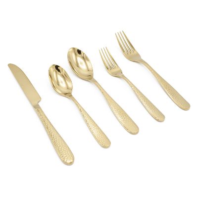 20-Piece Carroll Hammered Reflective Gold Flatware Set, Stainless Steel, Service For 4 20-Piece Carroll Hammered Reflective Gold Flatware Set, Stainless Steel, Service For 4