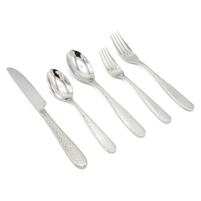 20-Piece Carroll Hammered Reflective Silver Flatware Set, Stainless Steel, Service For 4 20-Piece Carroll Hammered Reflective Silver Flatware Set, Stainless Steel, Service For 4