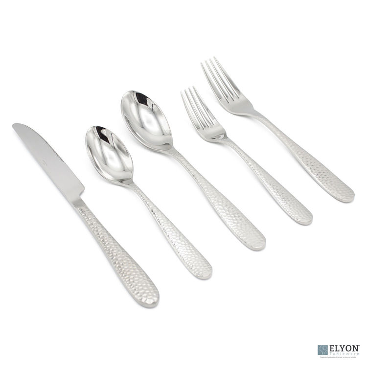 20-Piece Carroll Hammered Reflective Silver Flatware Set, Stainless Steel, Service For 4