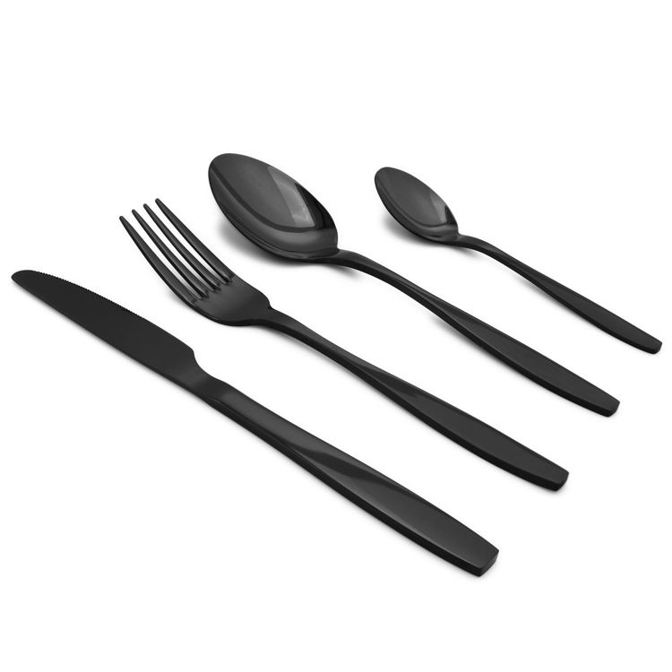16-Piece Reflective Black Flatware Set, Stainless Steel, Service For 4	