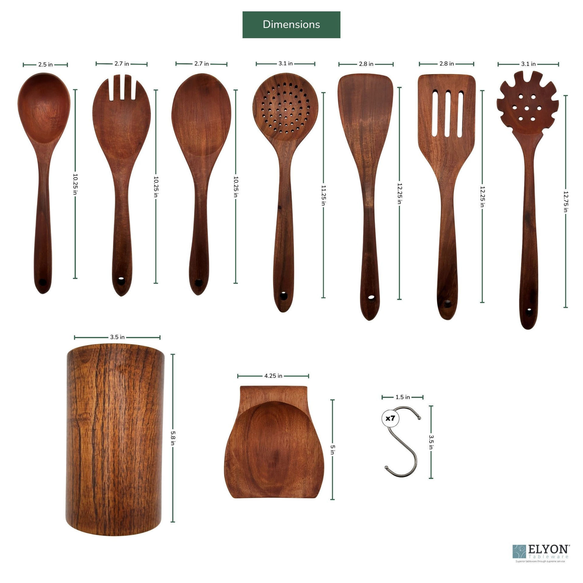 Elyon 9 Piece Teak Wood Utensil Set with Hooks. Elyon Tableware - Your ...