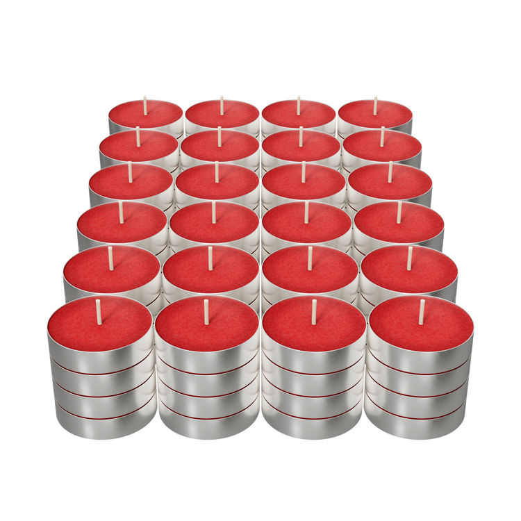 Picture of 96 Apple Cinnamon Scented Red Wax Tealight Candles in Tin Holder, 4 Hour Burn-Time