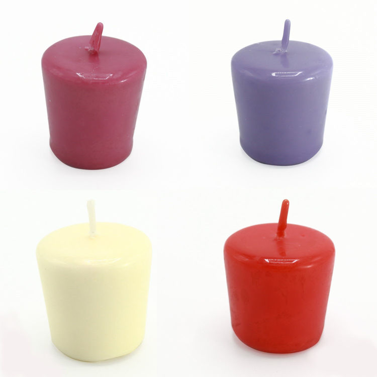 Picture of 24 Assorted Colored Unscented Wax Votive Candles, 15 Hours Burn Time