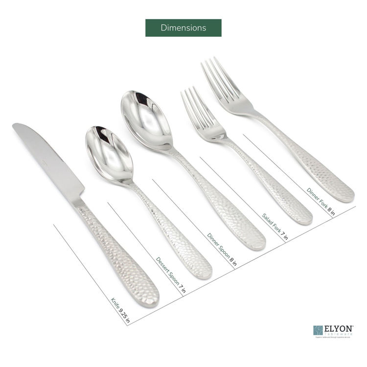 Picture of Elyon Carroll Hammered 20-Piece Reflective Silver Flatware Set, Stainless Steel, Service For 4