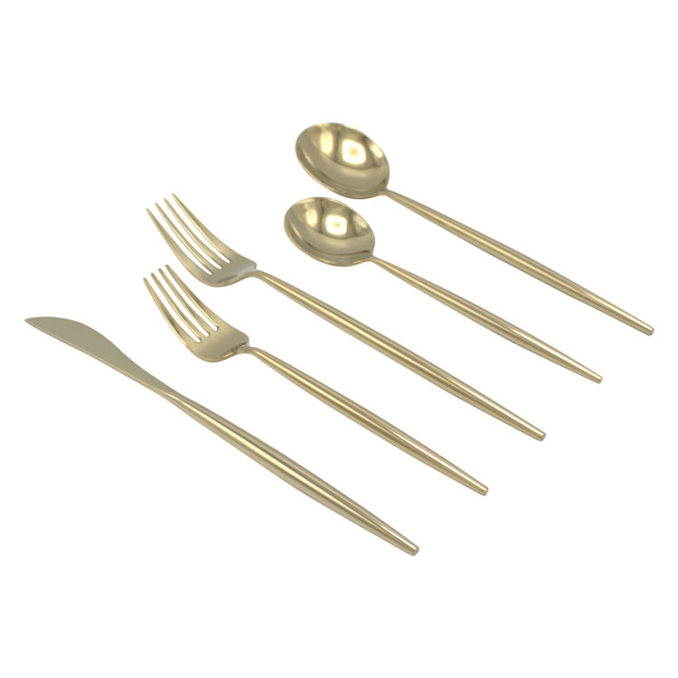 Picture of 20-Piece Reflective Gold Thin Handle Flatware Set, Stainless Steel, Service For 4