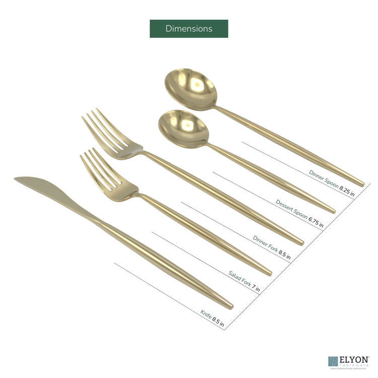 Picture of 20-Piece Reflective Gold Thin Handle Flatware Set, Stainless Steel, Service For 4