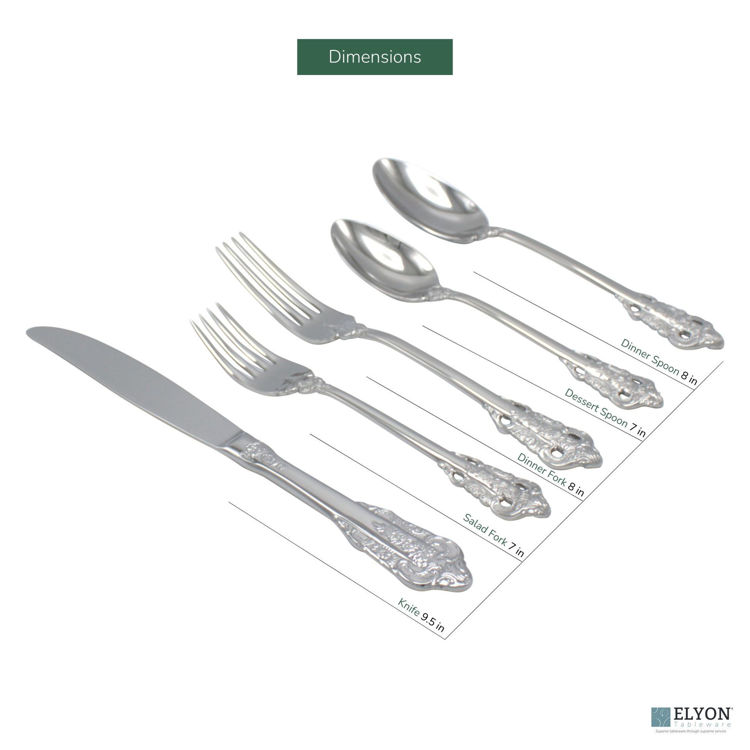 Picture of Elyon Tableware Baroque Reflective Silver 20 Piece Flatware Set Stainless Steel Service For 4