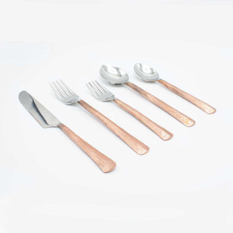 Picture of Elyon Seldon Copper 20-Piece Reflective Hand-Forged Flatware Set, Stainless Steel, Service For 4